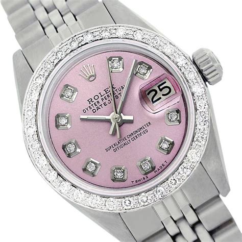 ladies rolex pink diamond dial|rolex factory diamond bezel.